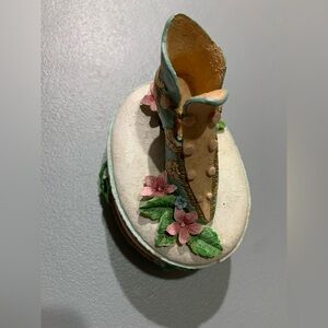 Floral Embellished Women's Shoe Trinket Box VTG